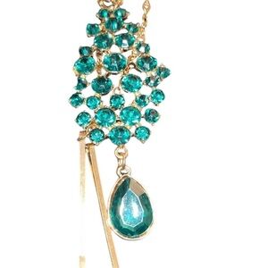 EMERALD Rhinestones hanging hair jewelry w/ Bobby Pins to attach firmly